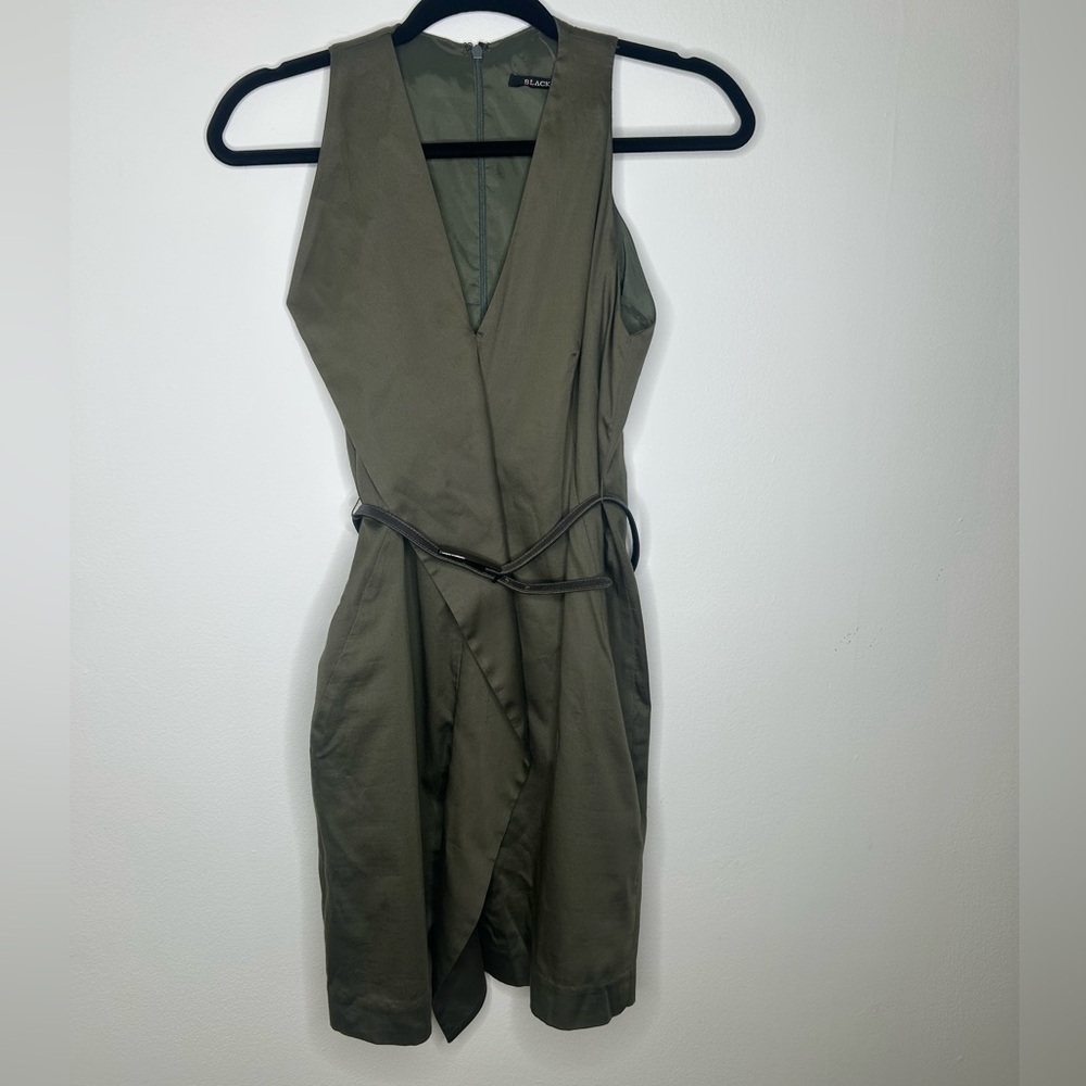 Black Halo Green Belted Sheath Dress